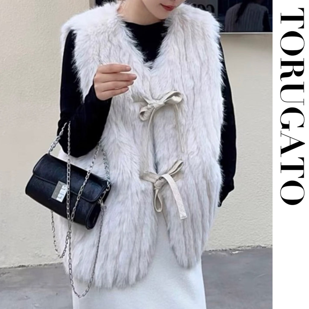 イデアルーチェ idealuce エコファーリボンベスト ホワイト イデア