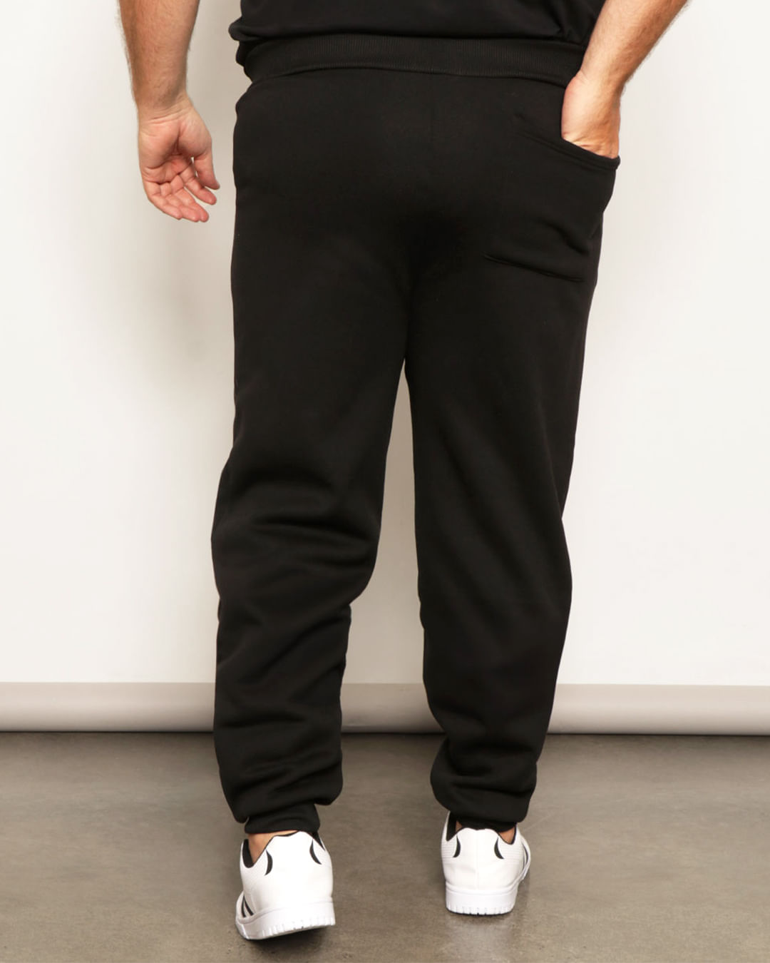 Calça Moletom Plus Size Masculina Jogger Com Bolsos Preta