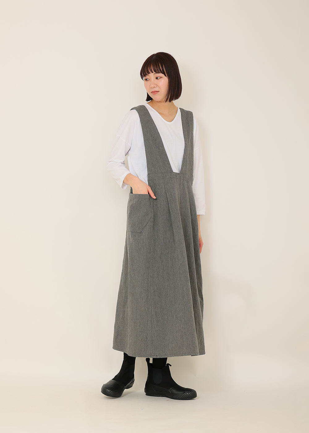 コットンウール へリンボン ジャンパー スカート│to touch