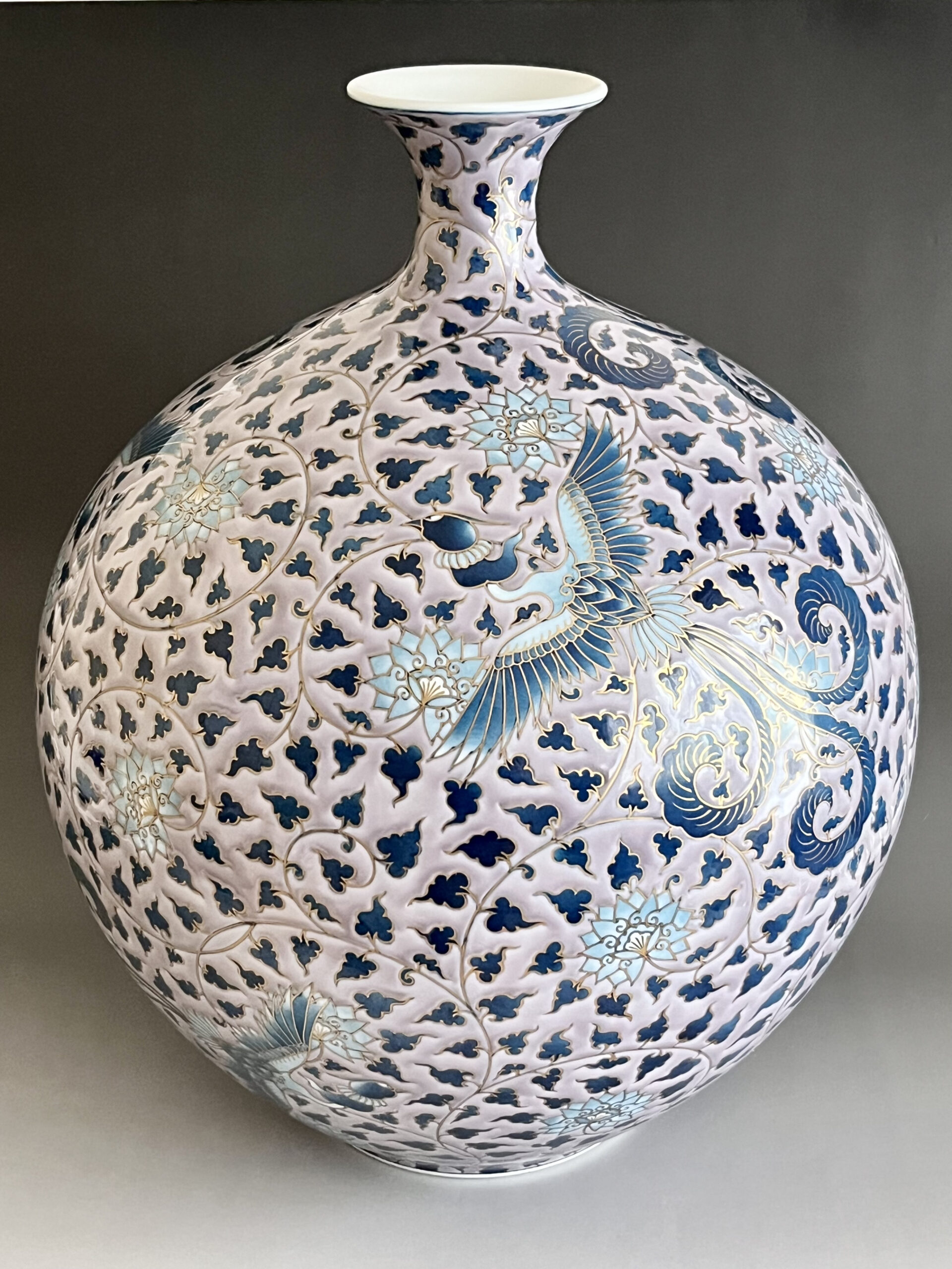 M*n様 藤井勝雲 大作 飾り壺 総手書き 高さ約45.5cm 共箱 M*n様 藤井勝