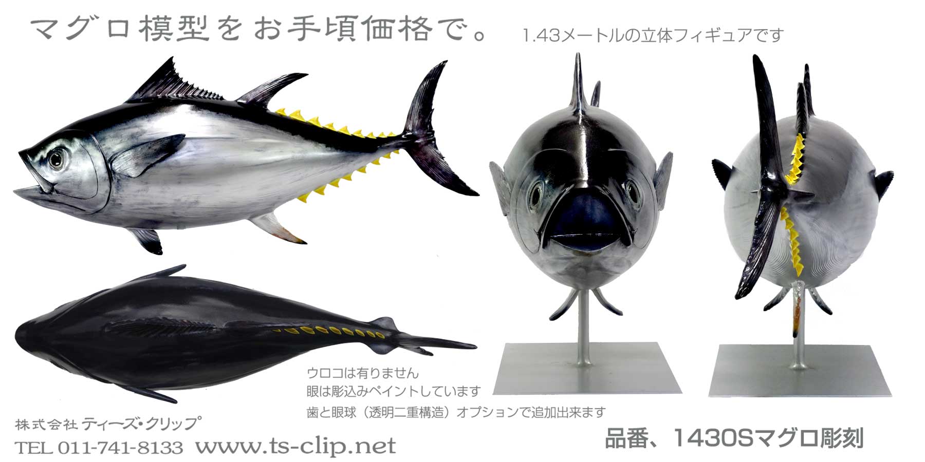 マグロ模型1m43cmは魚屋さんの客寄せ立体寿司看板、13作品販売中です