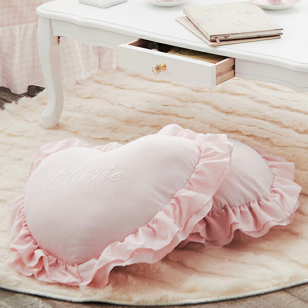 楽天市場】クッション 34×45cm ハート フリル付き ピンク ピーチスキン