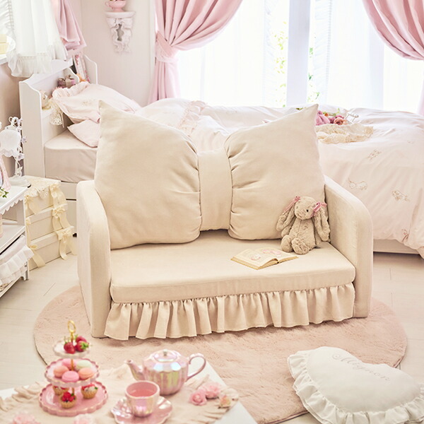 楽天市場】【直送】リボンフリルソファーベッド｜姫系 かわいい