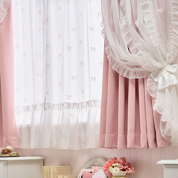 楽天市場】リボンフロッキーレースカーテン（幅100×丈133・2枚組）｜姫
