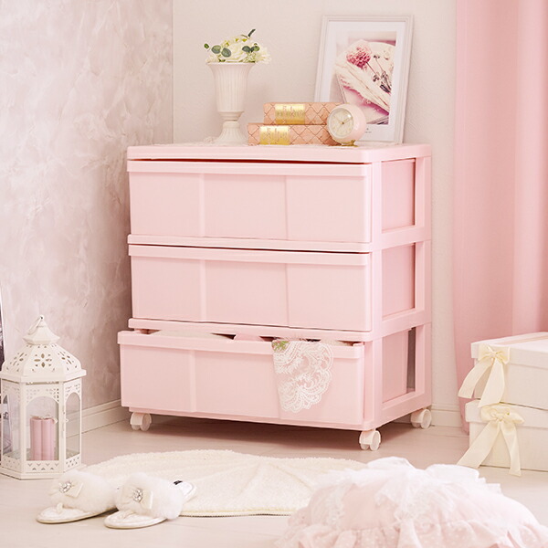 楽天市場】【直送】ワイド収納ケース3段（ピンク）｜姫系 かわいい