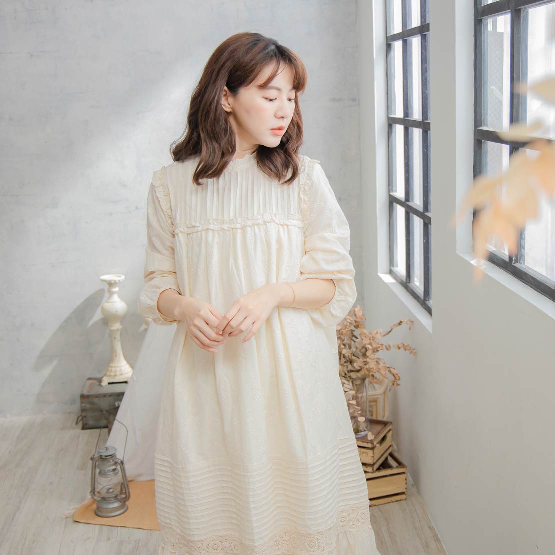 楽天市場】長袖綺麗レースコットンロングワンピース 【 生成り きなり