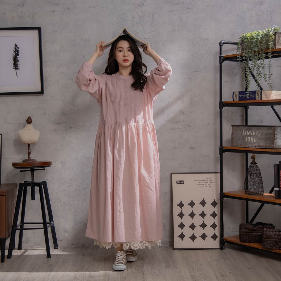 リネン ピンタックワンピースの通販 リネン混ダンガリーピンタック後長