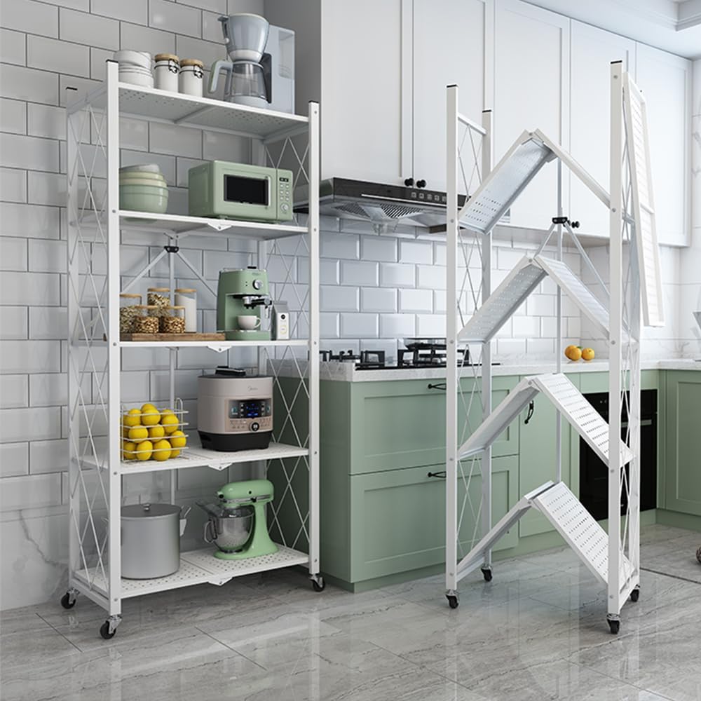 楽天市場】折りたたみ式 スチールラック 5段 キャスター付き メタル