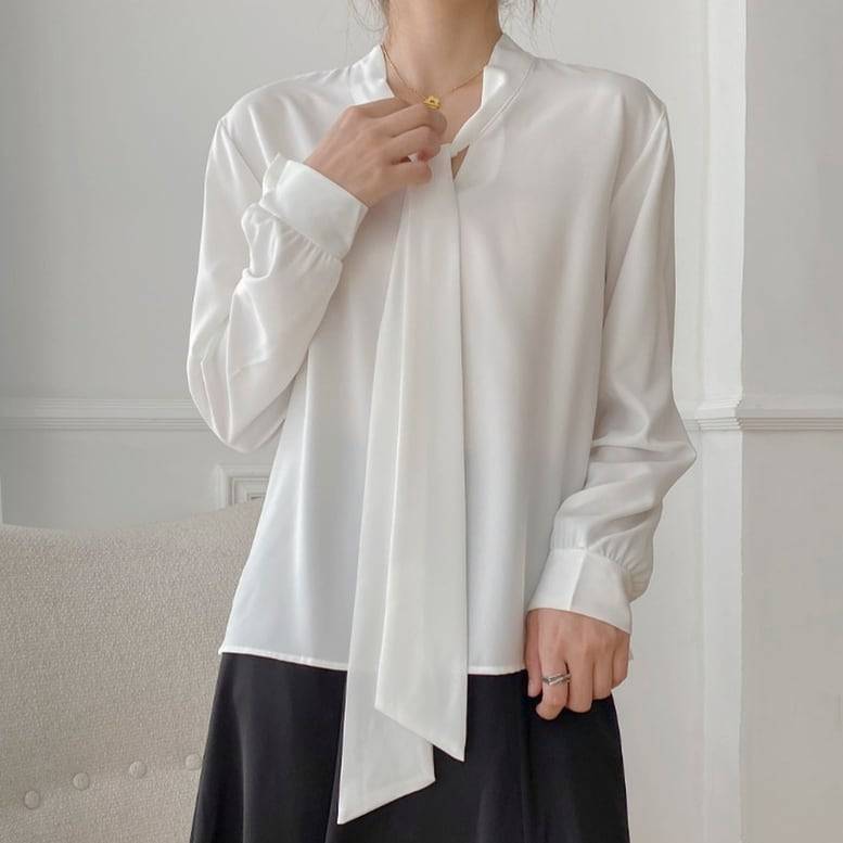 楽天市場】レディース トップス ボウタイブラウス ボウタイシャツ