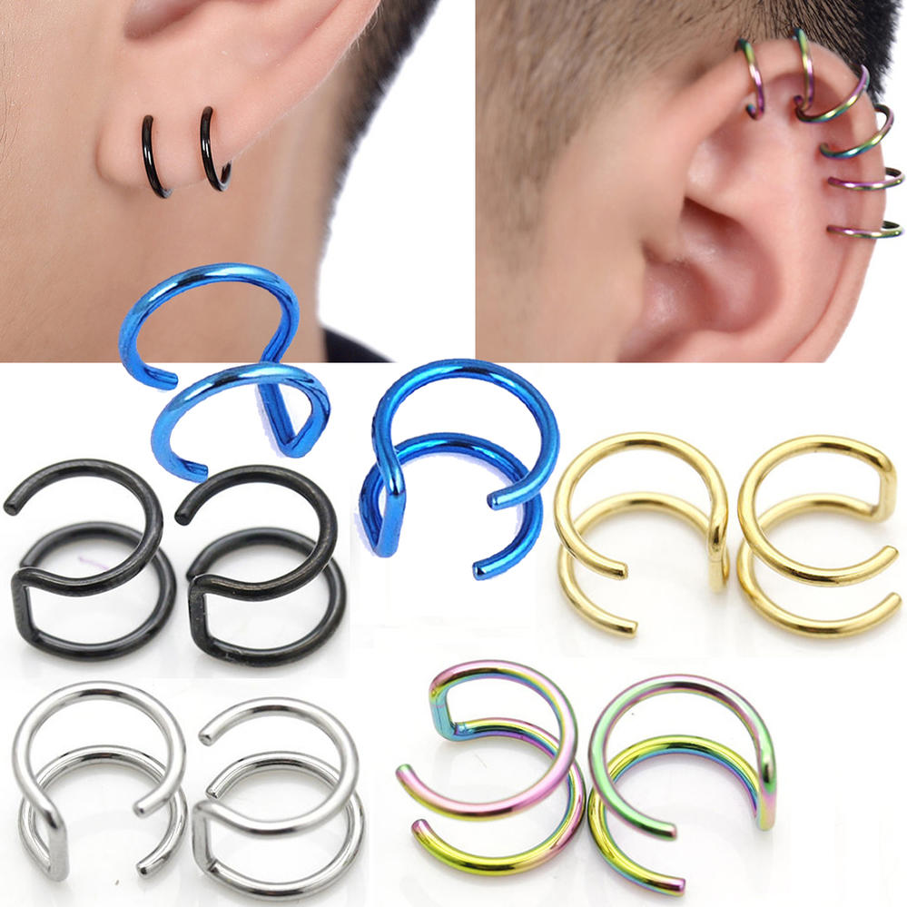 楽天市場】2連ステンレス イヤーカフ 1個販売 レインボー 虹色