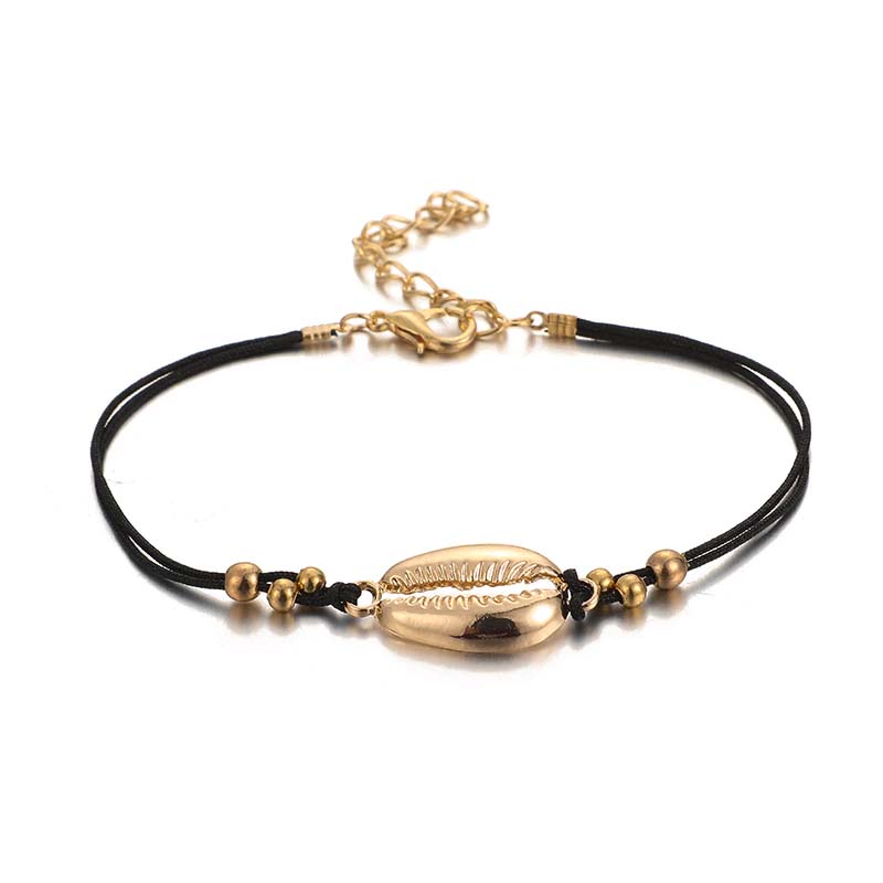 楽天市場】シェルブラック＆ゴールドアンクレット ピンクミサンガ