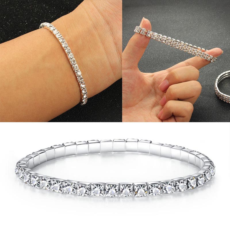 楽天市場】クリスタルパベブレスレット 1個販売 銀色 キュービック