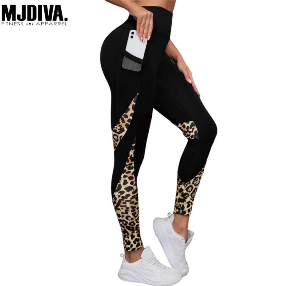 楽天市場】【送料無料】ヒョウ柄切り替え柄スマホポケット付きレギンス