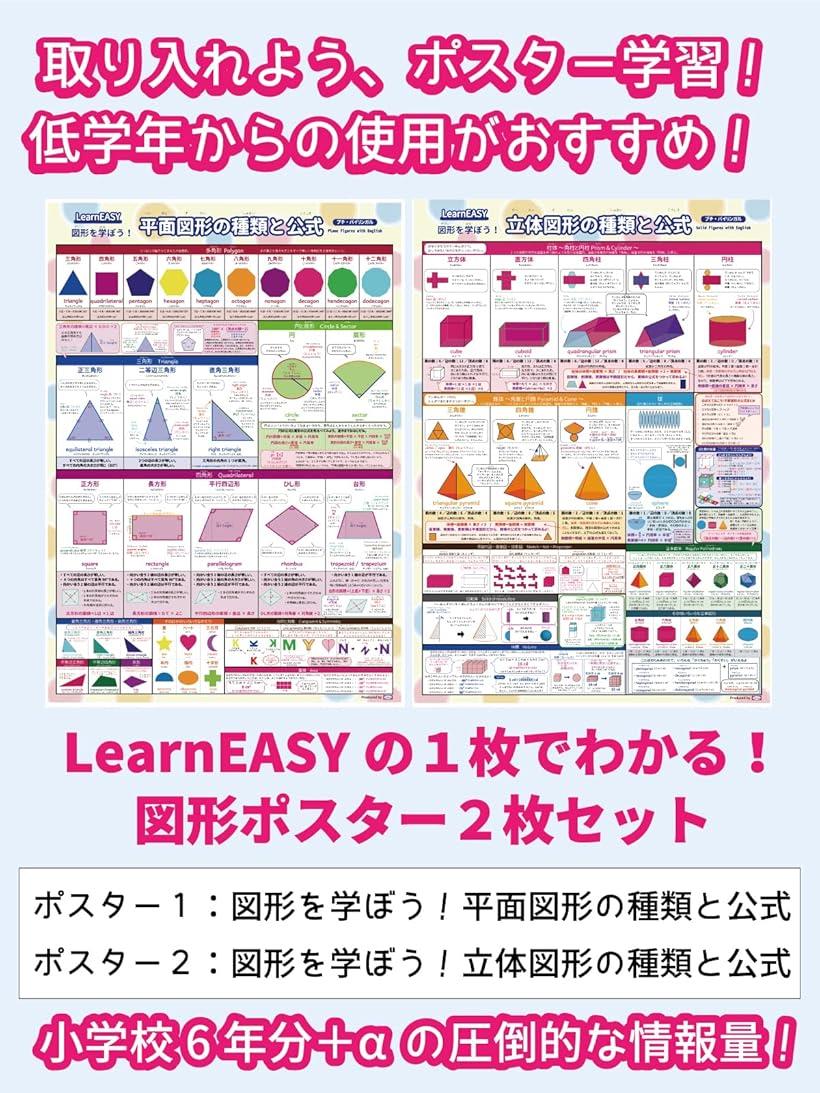楽天市場】算数ポスター 2枚セット 1枚でわかる 平面図形の種類と公式
