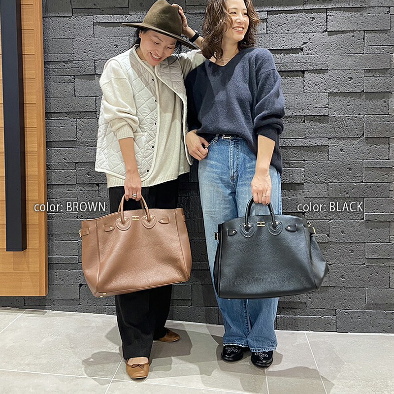 ヤングアンドオルセン エンボスレザートートバッグ M 黒