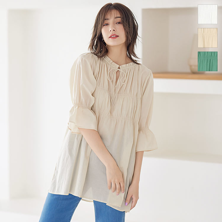 楽天市場】シャーリングギャザーチュニックトップス [C5538