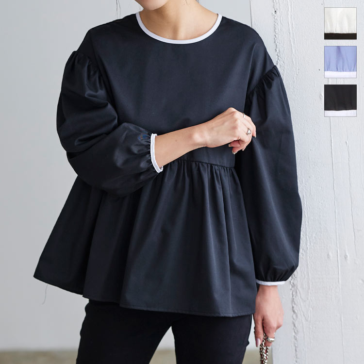 楽天市場】 バイカラー ペプラム ブラウス [C6514] レディース