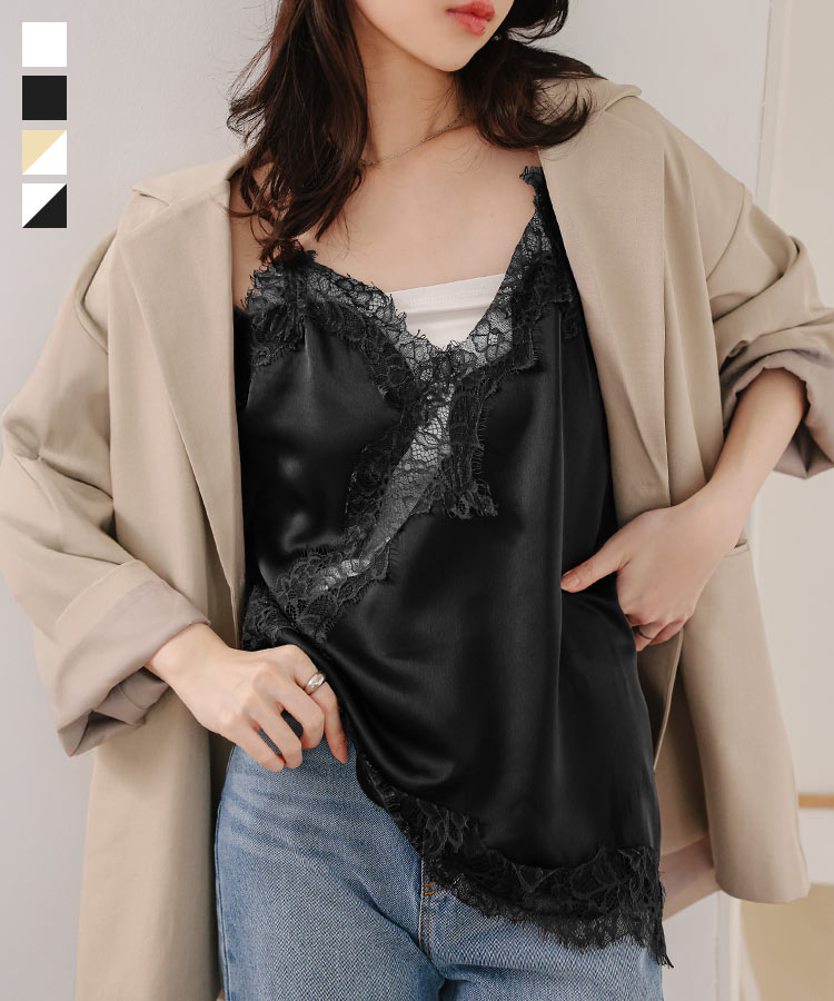 楽天市場】レース サテン レースキャミソール キャミ [C7751