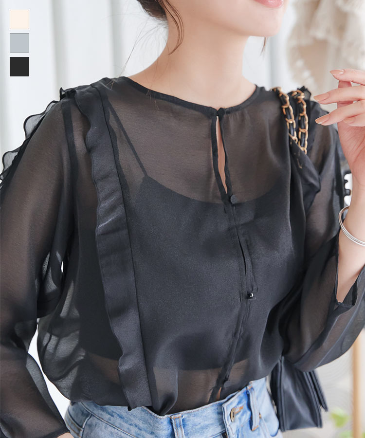 楽天市場】≪ 特別セール ≫ オーガンジーフリルブラウス [C7144