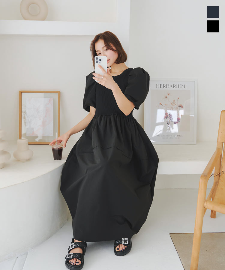 楽天市場】ボリュームスリーブ ドッキング ワンピース レディース 半袖