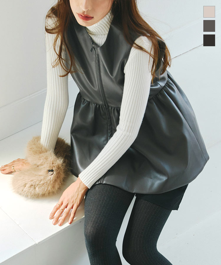 楽天市場】ジレ ベスト フェイクレザー ペプラムベスト [K1334