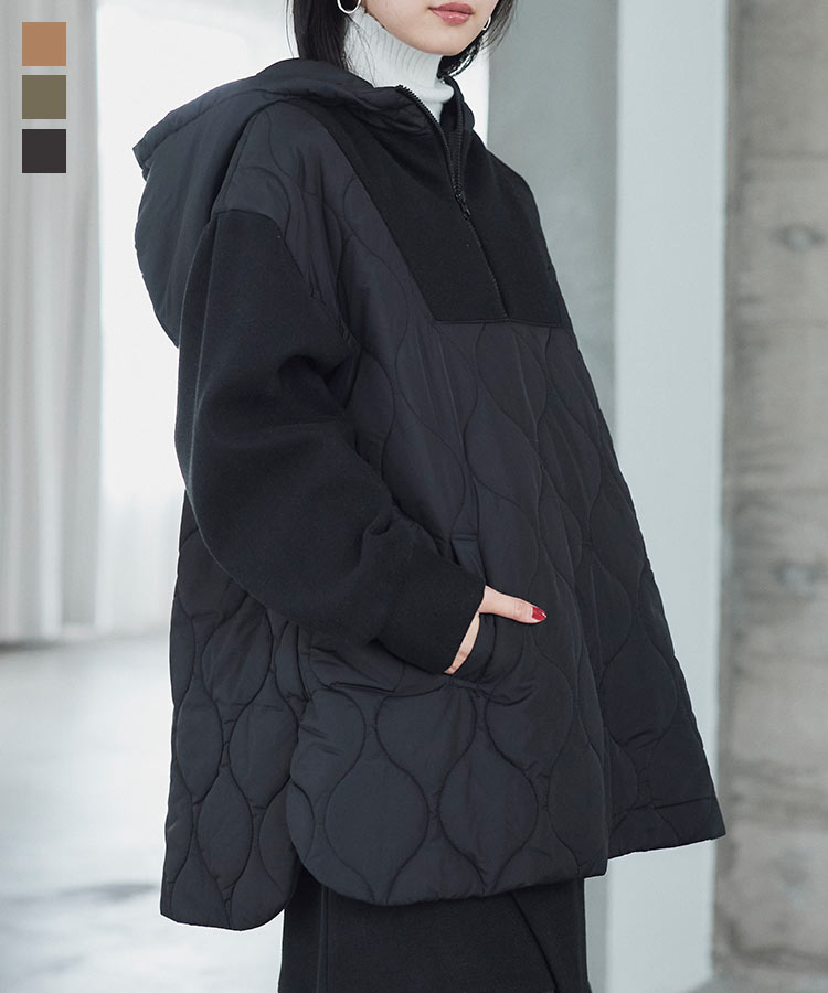 楽天市場】異素材切替中綿キルティングプルオーバー [K1331