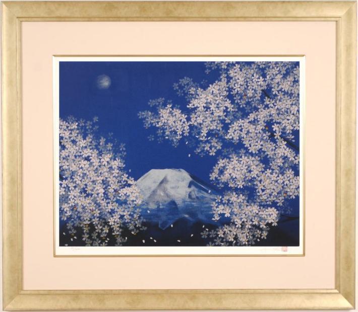 楽天市場】中島千波 月下春桜富士 富士山 絵画 桜 月 風景画 和風