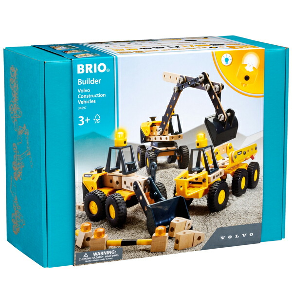 楽天市場】ブリオ 木のおもちゃ 光るビルダー VOLVO工事車両DXセット