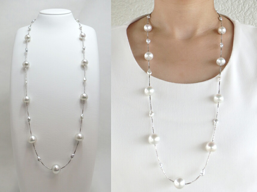 楽天市場】南洋真珠 南洋ケシ ステーションネックレス 白蝶 真珠