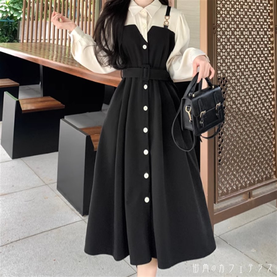 楽天市場】ワンピース ロングワンピ ロング ひざ丈 長袖 Vネック A