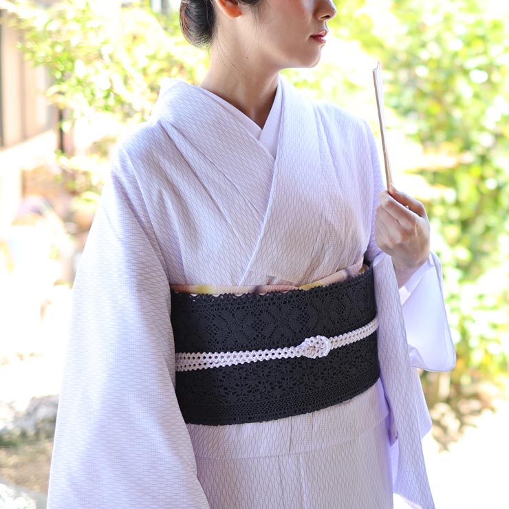 楽天市場】[ 夏きもの ] 洗える 夏着物 絽 江戸小紋 立涌 白藤色 M L