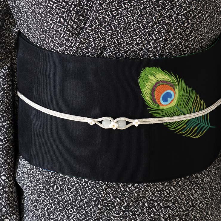 楽天市場】「撫松庵」 細帯 半巾帯 孔雀の羽根 (黒/103-102-013-88