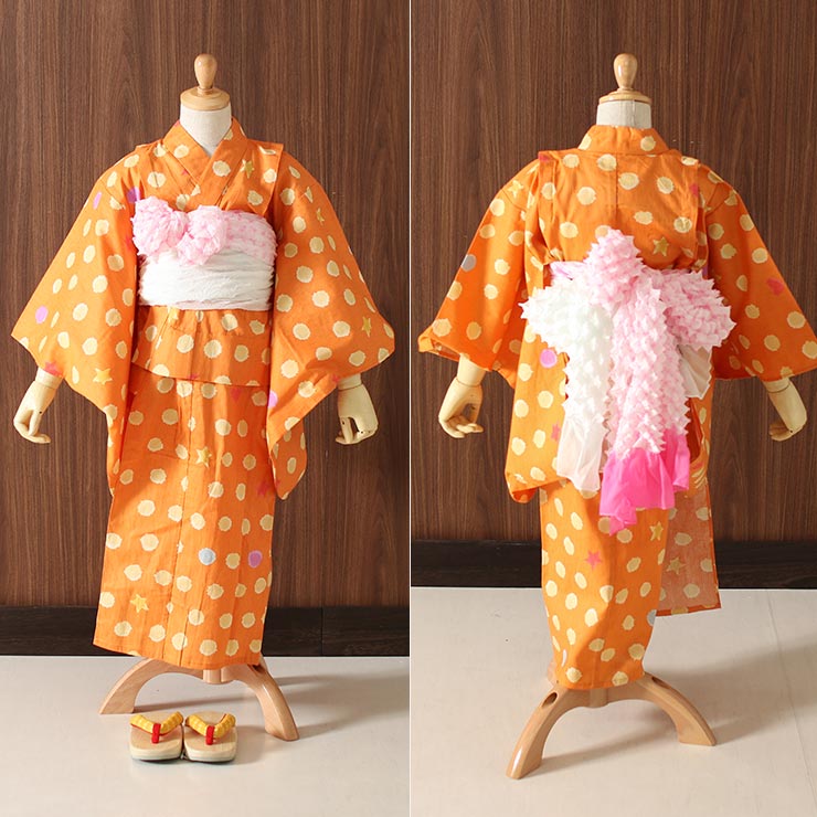 楽天市場】[120cm対応] こども 浴衣 染 ドット オレンジ (4TY-12) 橙