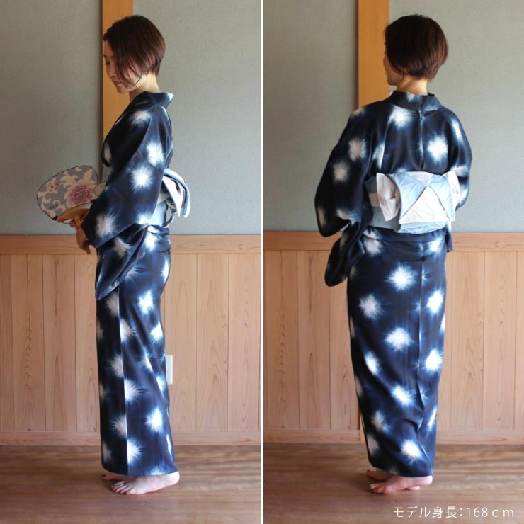 楽天市場】[再入荷!] 洗える 浴衣 雪花絞り 調 （黒×濃紺）バチ衿 お