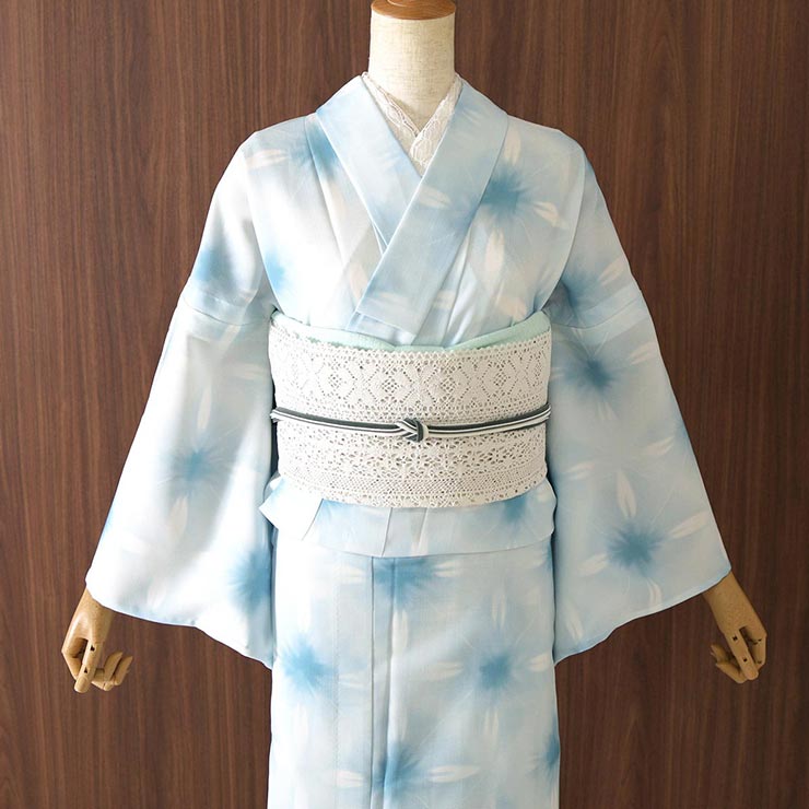 楽天市場】＼WeekendSale開催中!／洗える 浴衣 雪花絞り 調 水色 バチ