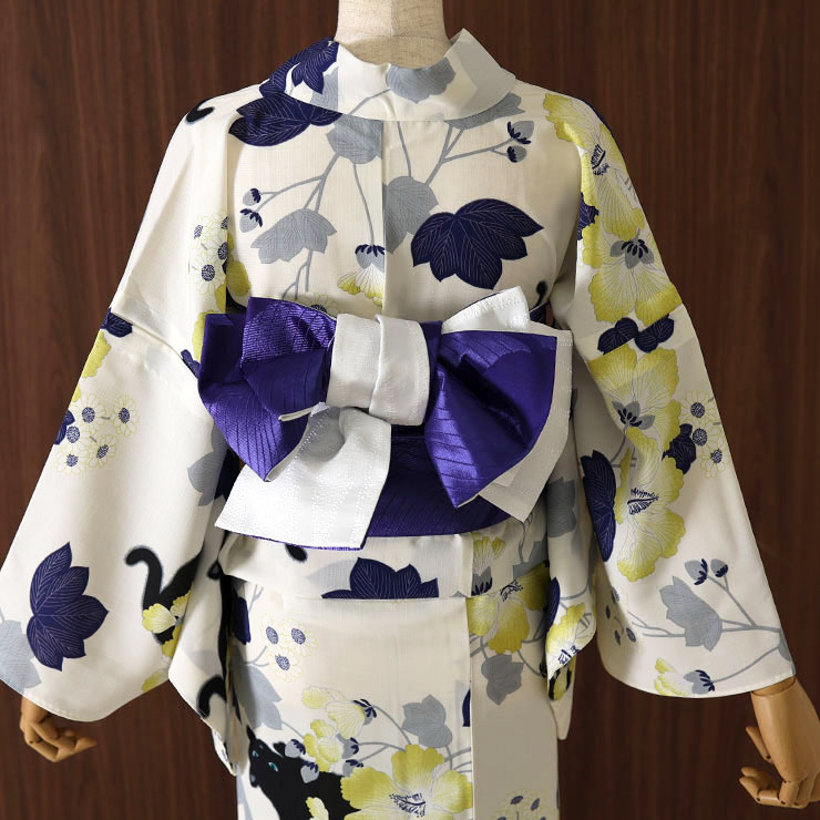 楽天市場】＼WeekendSale開催中!／[ 洗える 浴衣 ] 芙蓉と猫（クリーム