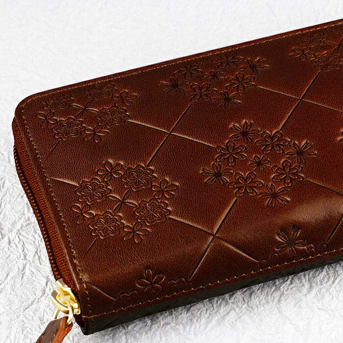 楽天市場】イタリア製 レザー 花柄型押し 長財布 牛革 ブラウン 茶