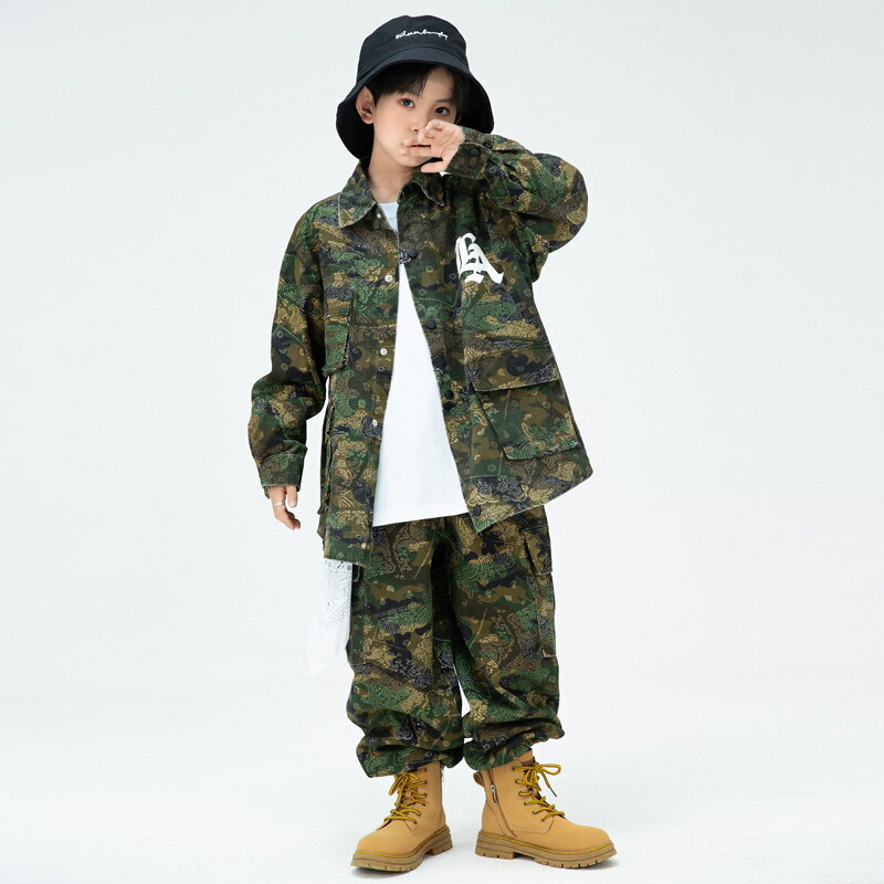 楽天市場】キッズ ダンス衣装 セットアップ 迷彩 上下セット 迷彩 緑