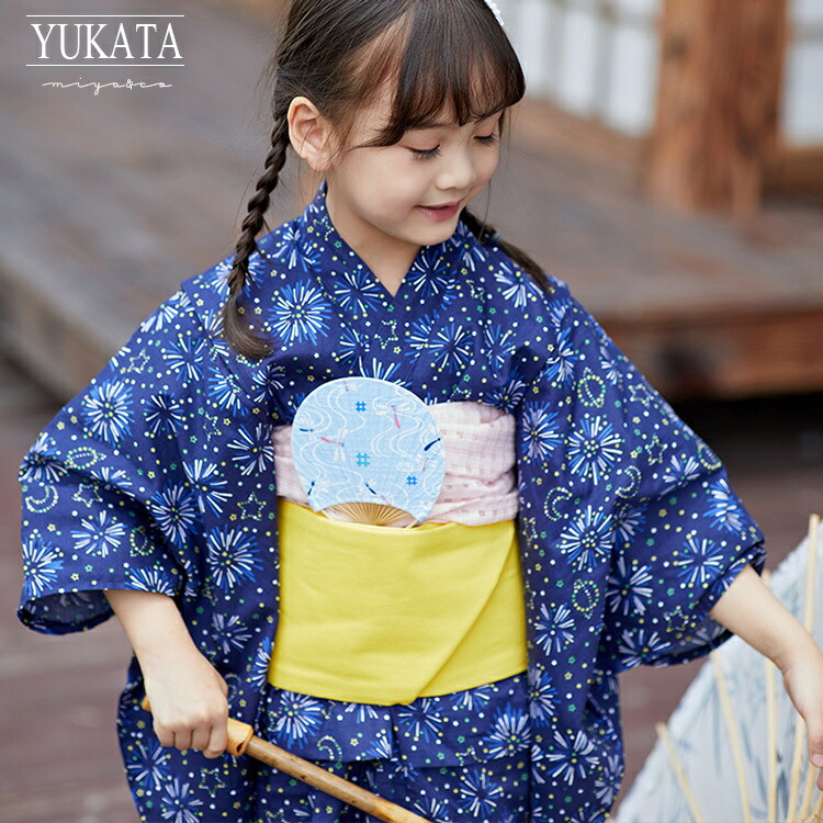 楽天市場】100%綿 紺花火 浴衣 子供 女の子 セット ワンピース 紺 3点