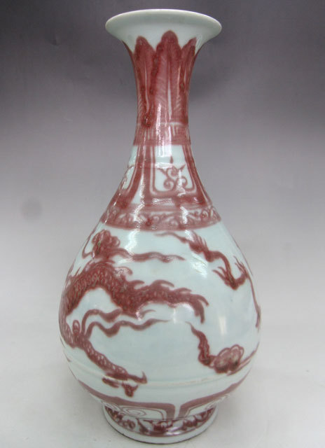 中国美術 大清康熙年製 釉裏紅花瓶 高約19.5㎝ 東Y8-0114☆2Fトヒチ