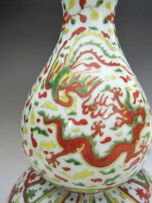 楽天市場】景徳鎮 嘉靖赤絵龍鳳凰文シノギ花生 高さ約42cm 希少 花瓶