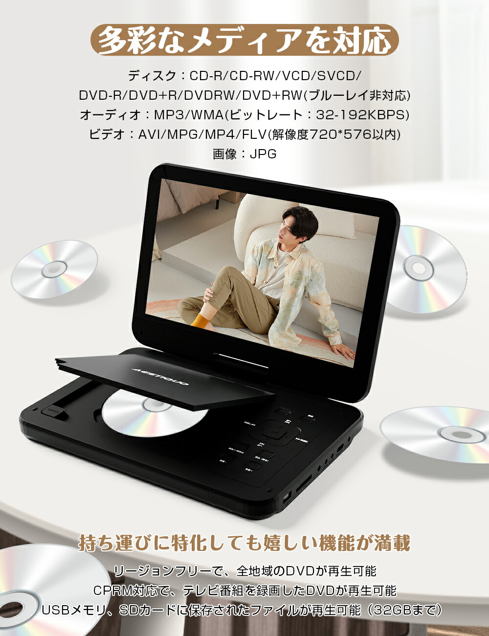 楽天市場】楽天1位☆2/24迄限定502円OFF☆ポータブルdvdプレーヤー【2