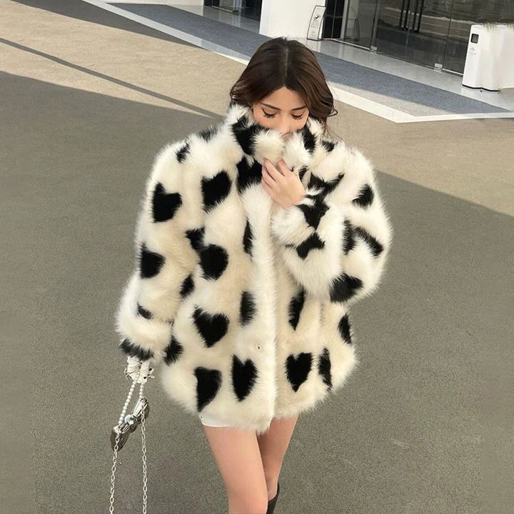 楽天市場】ハート柄 エコファーコート フェイクファーコー ファー