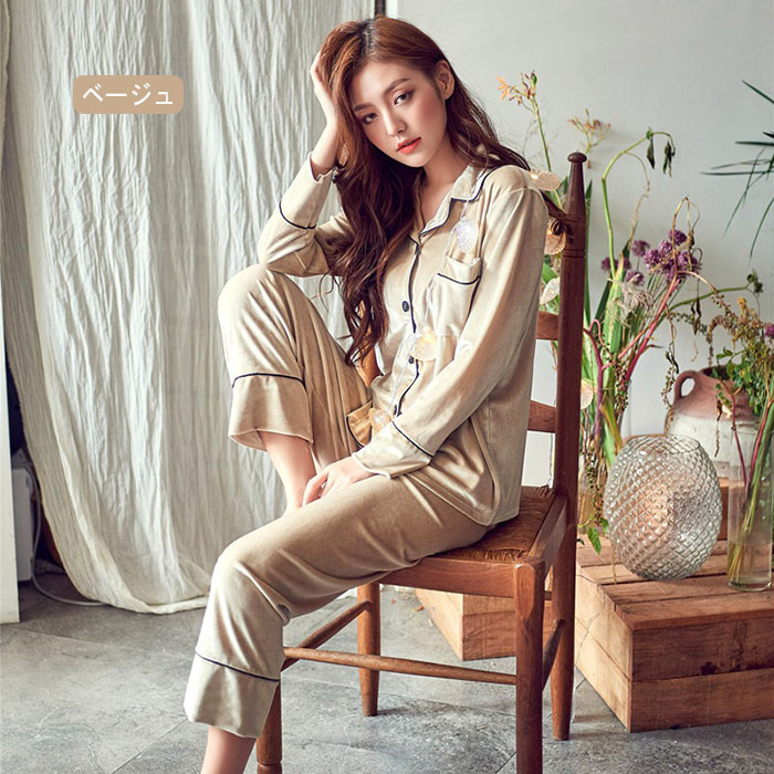 楽天市場】ルームウェア ベロアパジャマ レディースパジャマ 上下
