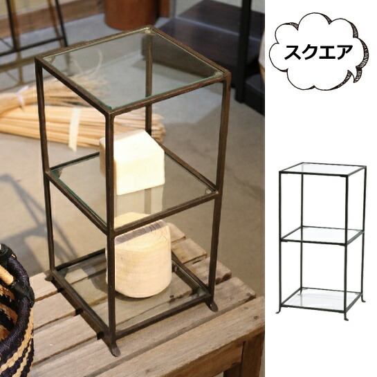 TK【ビンテージ】アイアンスチール 3段 ガラス オープンシェルフ 什器