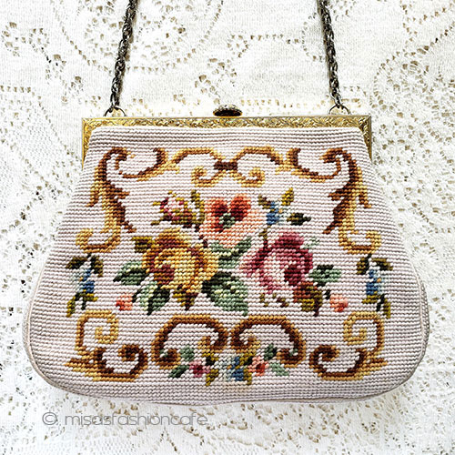 楽天市場】ビンテージバッグ ローズ プチポアン お花刺繍 ハンドバッグ