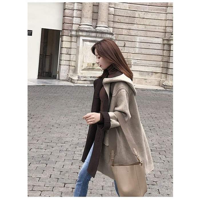 未使用級 マックス&コー ダッフルコート チェック トグル レザー