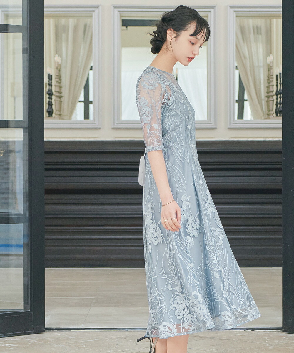 楽天市場】結婚式 ワンピース パーティードレス 総レース シアー 5分袖