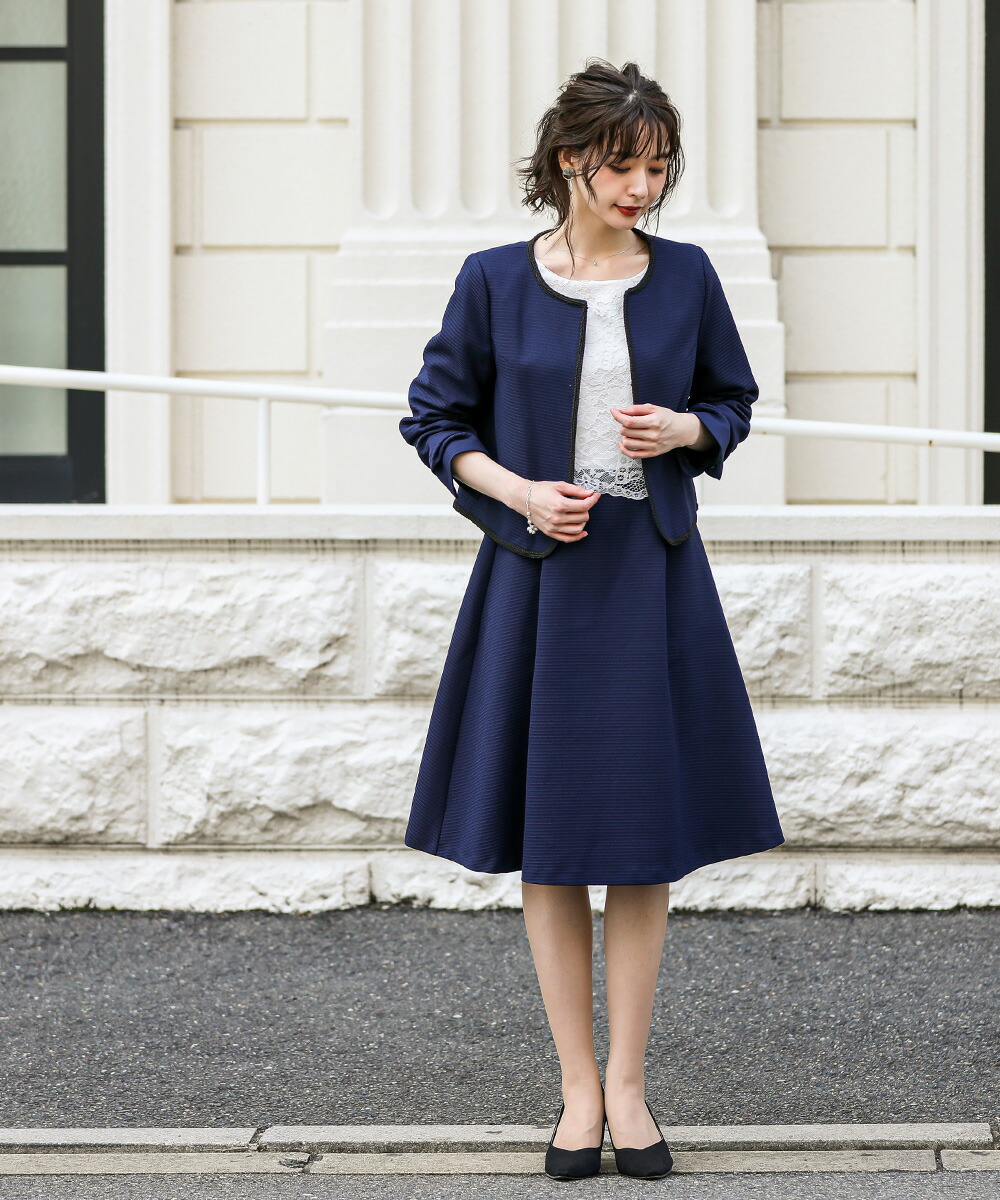 楽天市場】セレモニースーツ レディース 2点セット ノーカラー レース