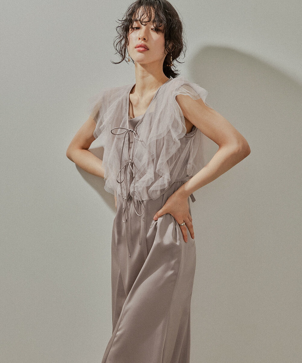 楽天市場】リボンチュールボレロレイヤードサテンドレス パーティー